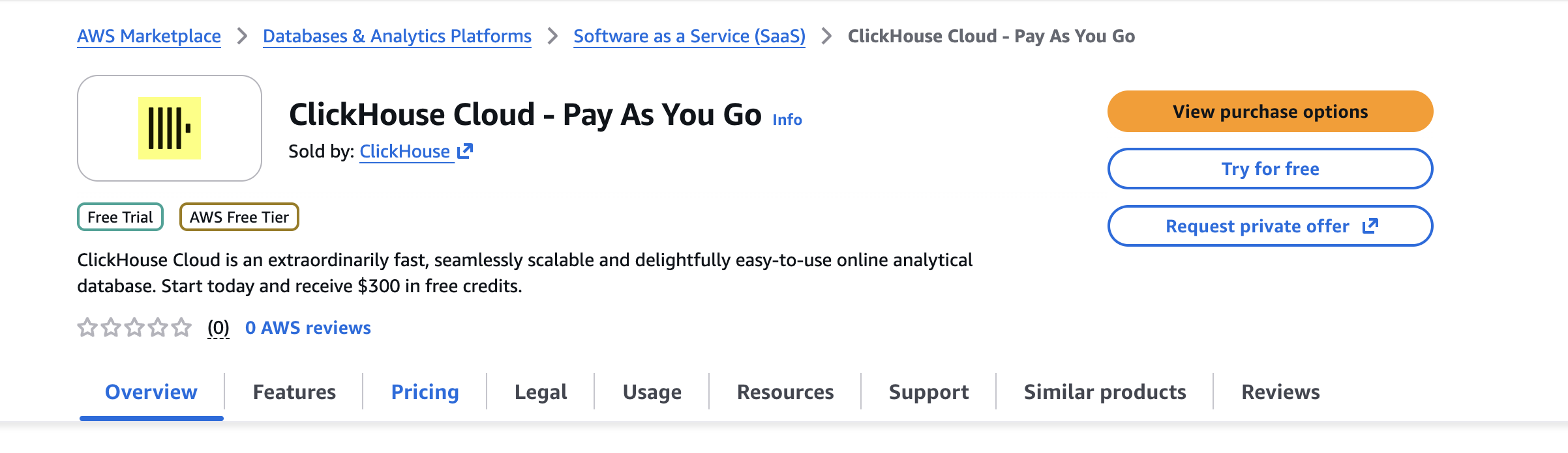 Поиск ClickHouse на AWS Marketplace