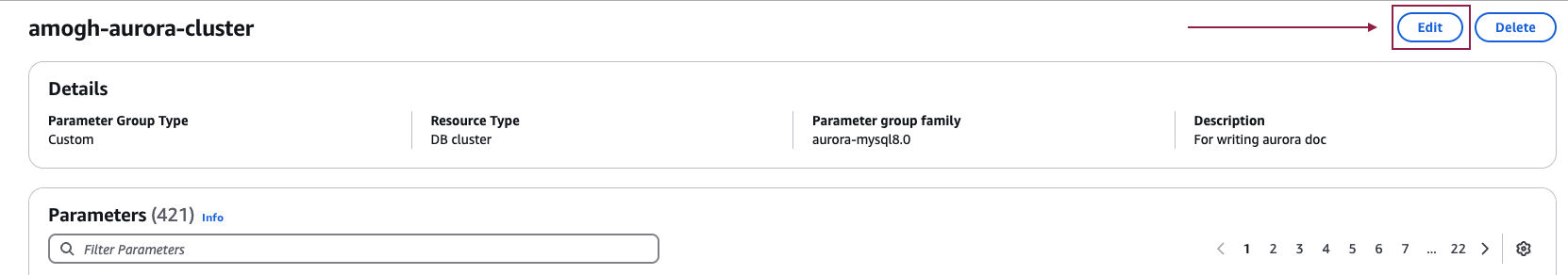 Редактировать группу параметров