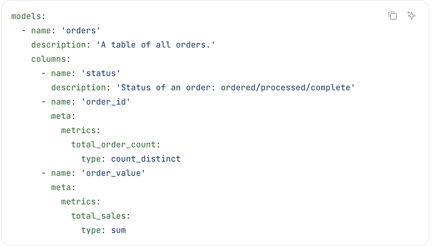 Example of metrics being defined in the .yml file