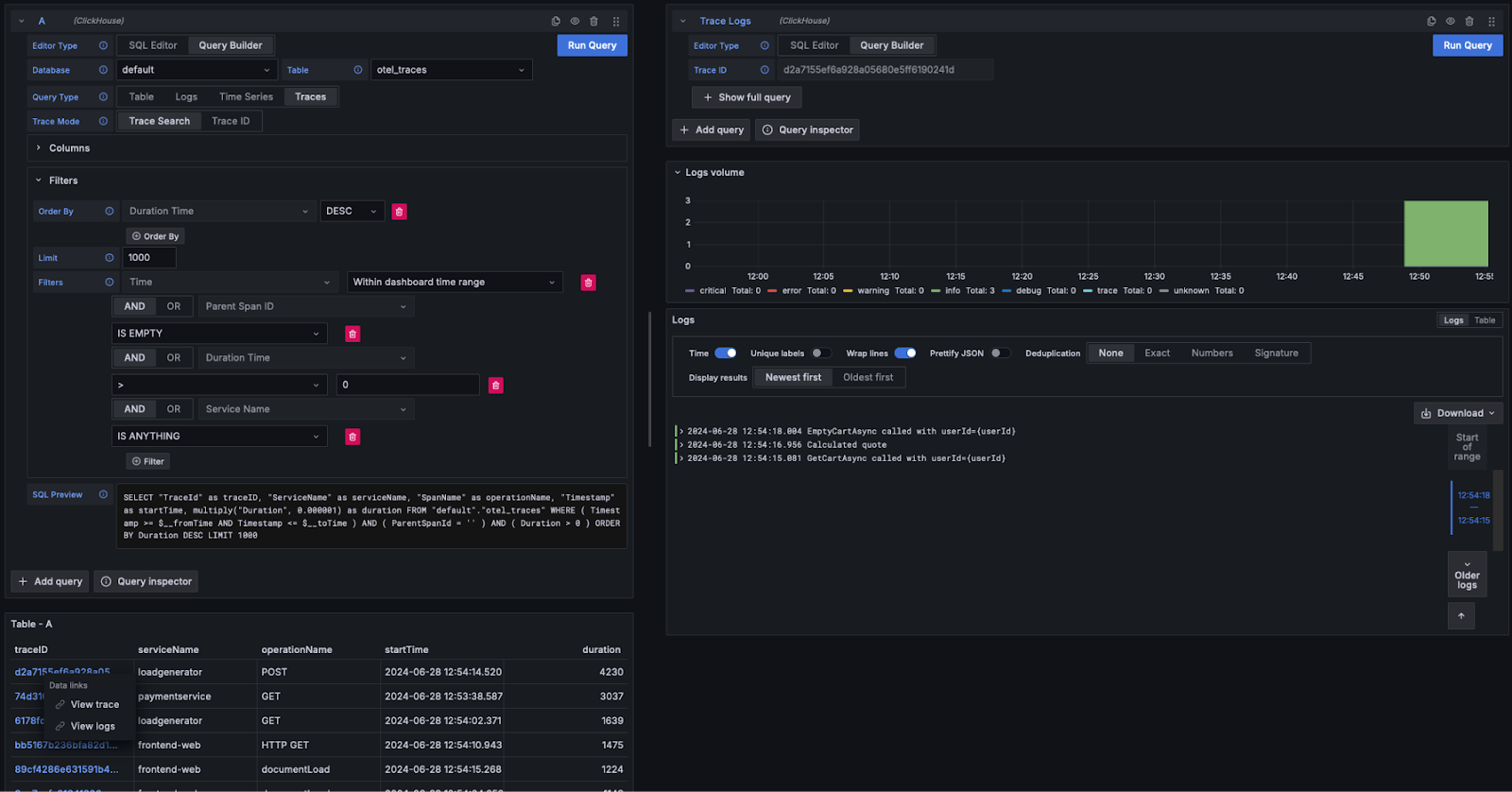 Трассировки к логам